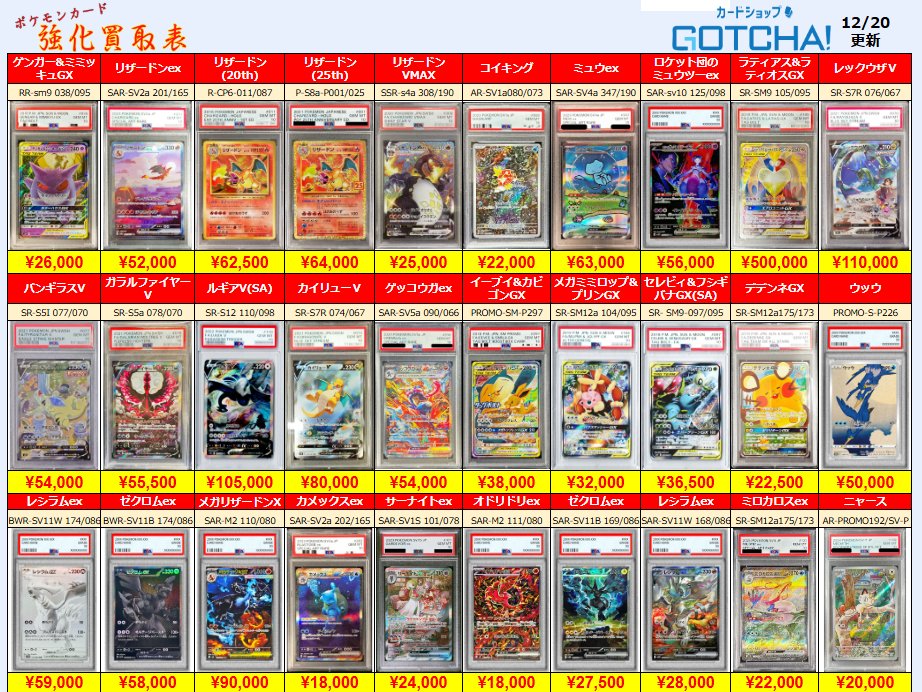 12/20更新 ⚡🔥【PSA強化買取表① 】🔥⚡ 【PSA10】ゲンガー