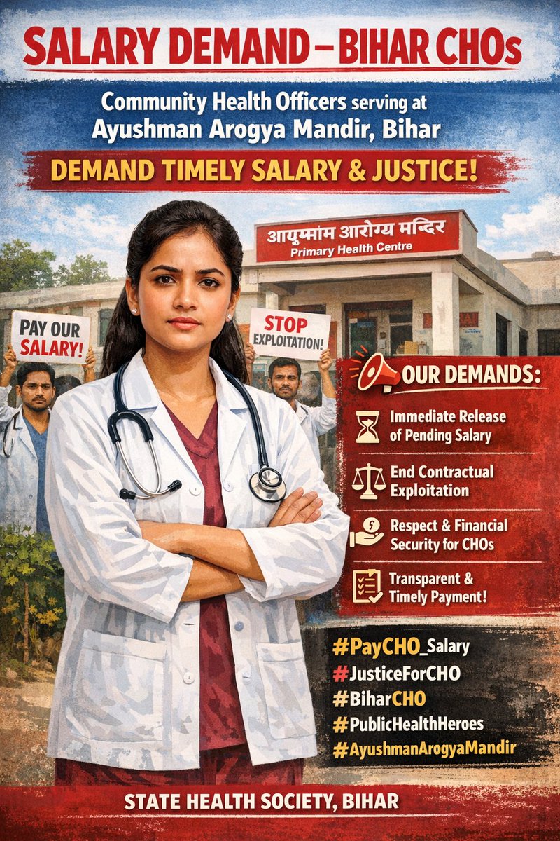 #Bihar_CHOs #CHO #Health_and_wellness_center #Ayushman_Arogya_Mandir #create_cadre_of_Bihar_CHOs <a href="/PMOIndia/">PMO India</a>  <a href="/MoHFW_INDIA/">Ministry of Health</a> <a href="/A_ArogyaMandir/">Ayushman Arogya Mandir - Arogyam Paramam Dhanam</a> <a href="/officecmbihar/">CMO Bihar</a> <a href="/NITIAayog/">NITI Aayog</a> <a href="/mangalpandeybjp/">Mangal Pandey</a> <a href="/yadavtejashwi/">Tejashwi Yadav</a> <a href="/priyankagandhi/">Priyanka Gandhi Vadra</a> <a href="/Live_Cities/">Live Cities</a> <a href="/SHSBihar/">State Health Society Bihar</a> <a href="/BiharHealthDept/">Bihar Health Dept</a> <a href="/News18Bihar/">News18 Bihar</a> <a href="/mangalpandeybjp/">Mangal Pandey</a>