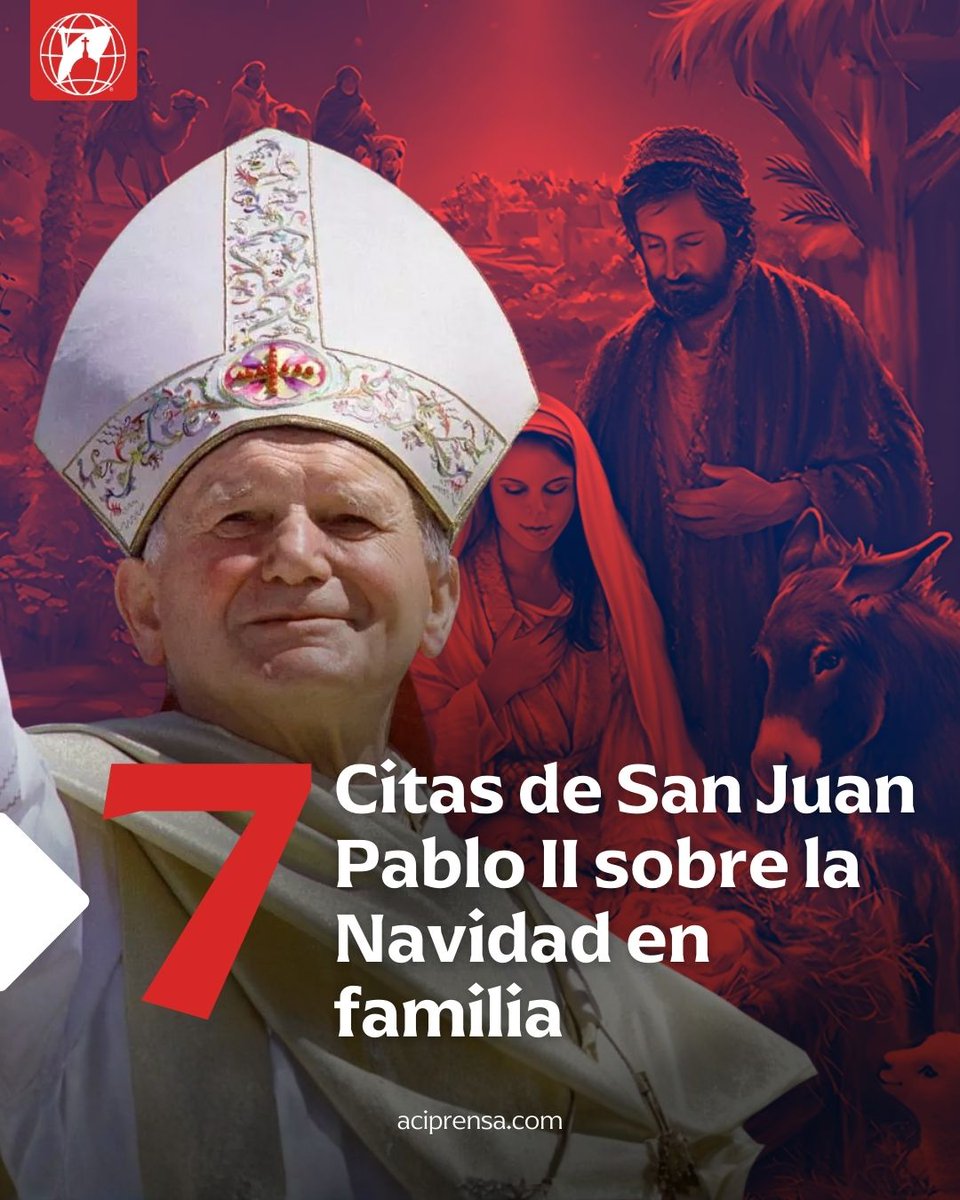 7 frases de San Juan Pablo II y canciones para compartir la Navidad en familia🙏

"Navidad, misterio de alegría… De este mismo gozo participa la Iglesia, inundada hoy por la luz del Hijo de Dios: las tinieblas jamás podrán apagarla", dijo en una ocasión San Juan Pablo II. Con