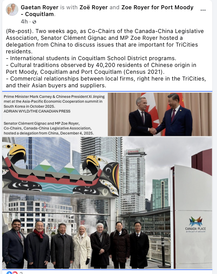 bobmackin's tweet image. The Carney Liberal #CCP reset continues. Husband of the rookie PoMoCo MP shows off his wife co-hosting a Chinese government delegation. School District 43 is notorious for a Confucius Institute. #bced #cdnpoli 
thebreaker.news/news/coquitlam…