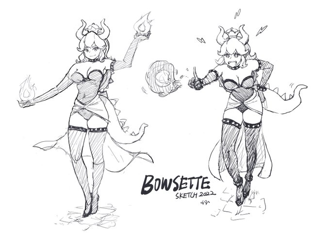 画集10に入れたBOWSETTE(右)のスケッチのそのまた別案を見つけてそっちも可愛かったのでちょっといじってみたバージョン 