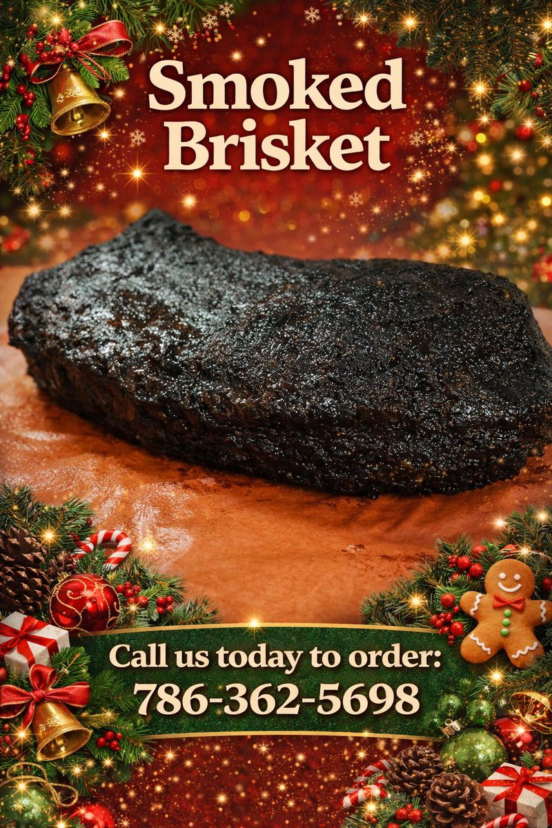 Wow your guests this Christmas Eve with an entire Smoked USDA Prime Brisket. Add creamy mac &amp; cheese, dessert, and a festive Coquito—and be completely stress-free this holiday.

📞 Call us at 786-362-5698 to place your order.