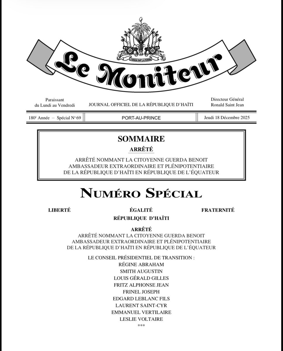 Frantzduval's tweet photo. Les 4 nouveaux ambassadeurs nommés par le Conseil Présidentiel de Transition sont : https://t.co/AzlbD0pqO6