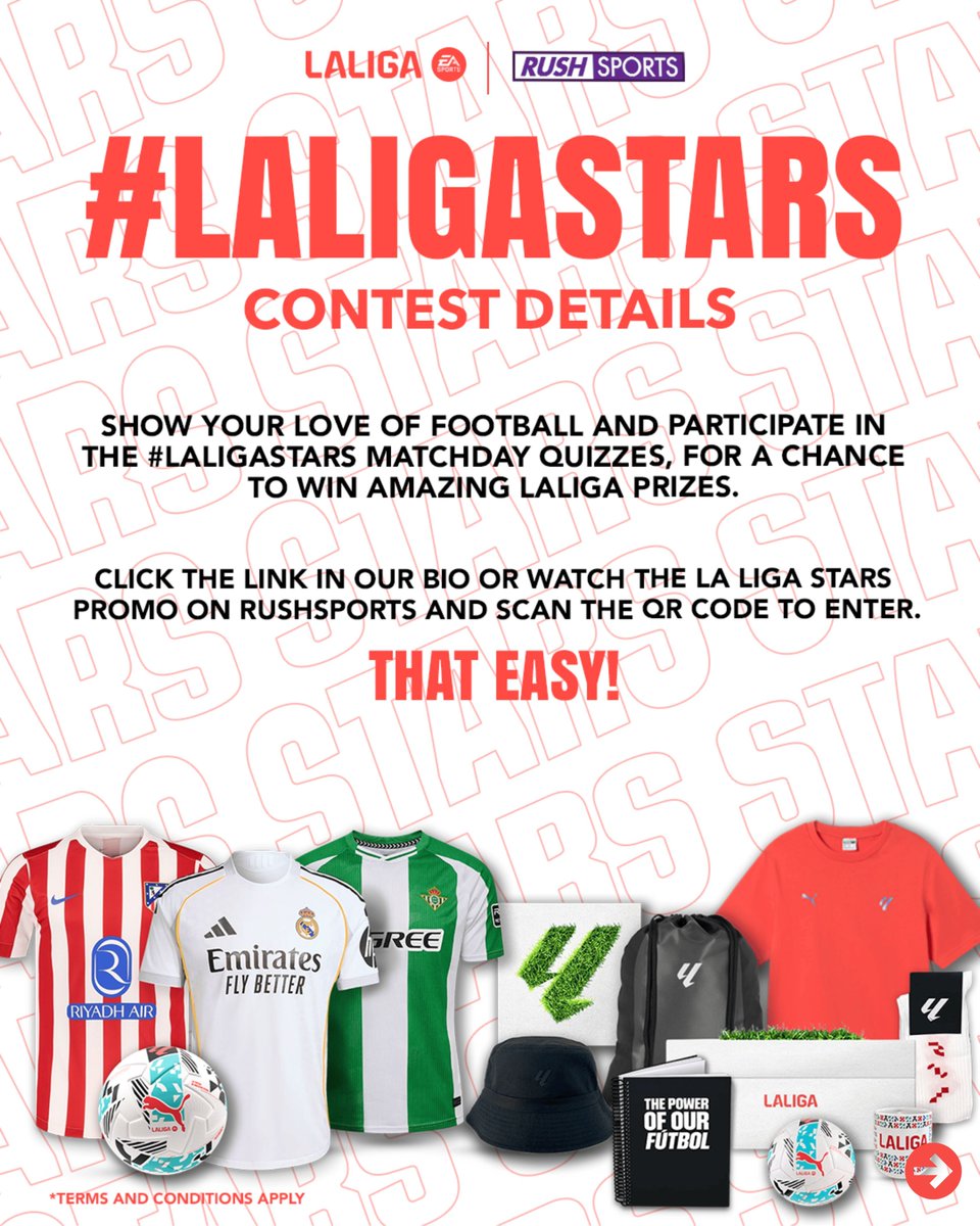 rushtvcaribbean's tweet image. ⚽✨ It’s contest time Again! Enter the La Liga Contest for your chance to win.
👉 Link in bio to participate

Tune in to RushSports, watch La Liga, and submit your answer.
Winner selected at random.
#LaLiga #RushSports #ContestTime