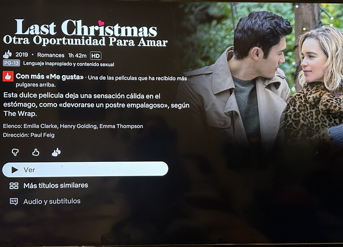 Erys_ff's tweet photo. 🎄 Película:
“Last Christmas: Otra oportunidad para amar”.  Protagonizada por una pareja joven con buena química, que transmite un mensaje cálido como pocas del género… de una forma u otra, sería tuyo 💙
Duración: 1 h 42 min
Calificación: (4.5/5❄️)
Lo vi en: Netflix (Dic.2025) https://t.co/7gDqoM7hzY