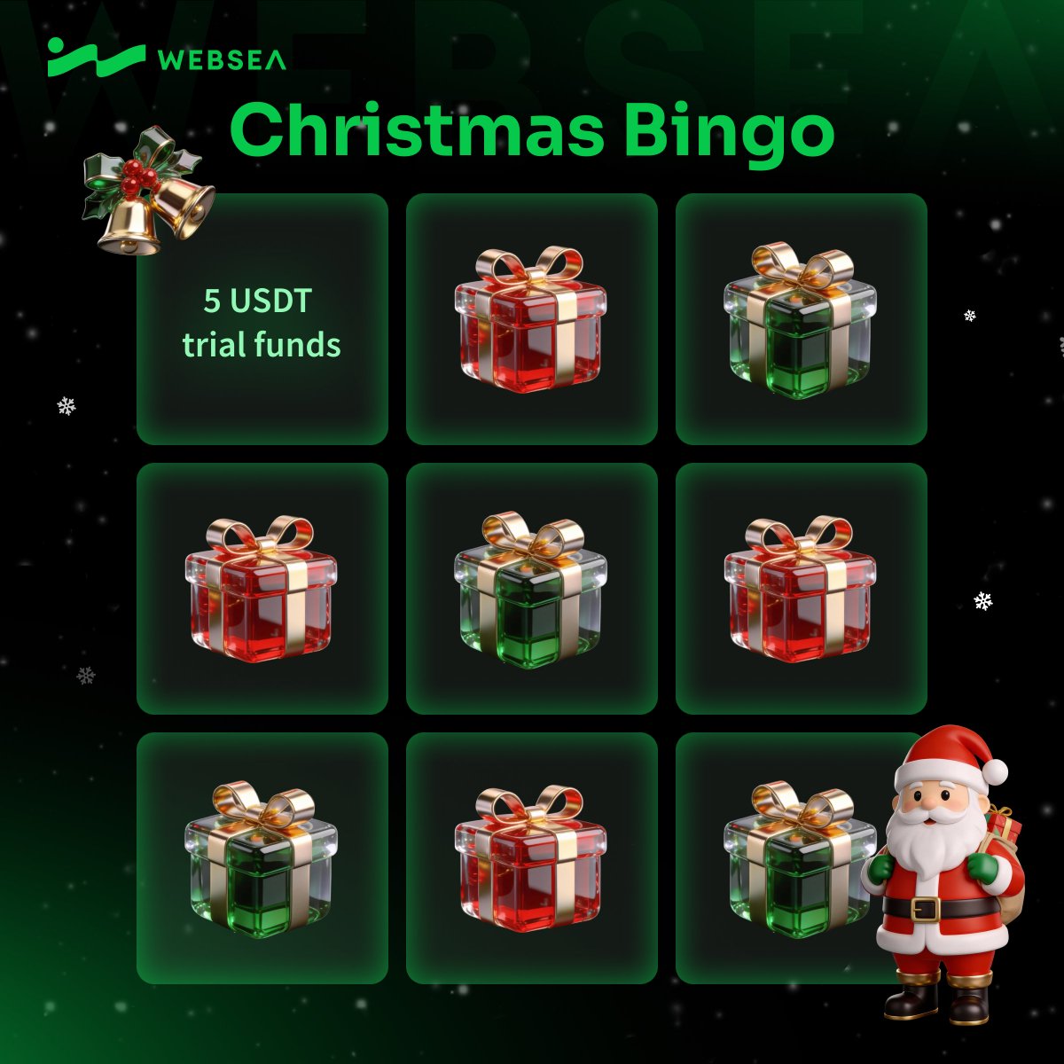 🎄 Websea Christmas Bingo: Day 1 – Let’s Set Sail! 🎁

Santa’s first gift is here! 🎅 For 9 days straight, there’s a new surprise waiting for you every day!

✅ How to join:
1️⃣ Follow <a href="/webseaofficial/">Websea.com</a> <a href="/Websea_CN/">Websea中文</a>
2️⃣ Drop your Websea UID in the comments below

💰 Today’s prize: 1