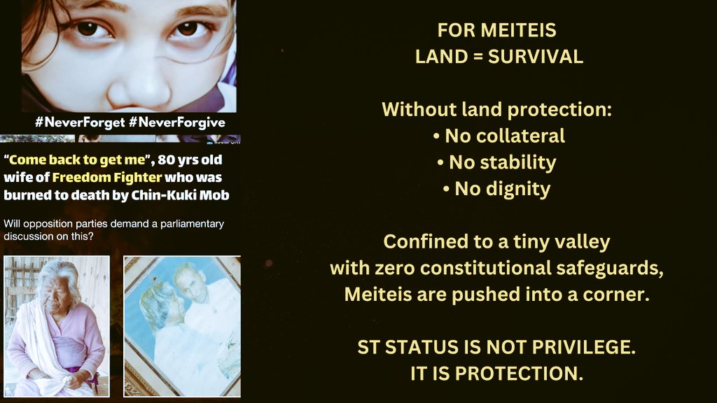IndianMeitei's tweet photo. Where will Meiteis go in the next 15–20 years?
With a mere 7% of the state’s land now. This is for survival.
An appeal to @narendramodi ji & @AmitShah ji — ST status is protection, not privilege.
#Meitei #Manipur #STStatus #IndigenousRights
