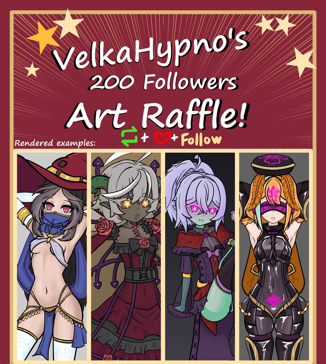 !200 Followers(on Bsky) OC Art Raffle!

Prize: 1 full body render

How to enter: Like, repost, Follow, and reply with your OC!

New followers welcome to enter!💛

Winner will be picked on the 28th
(baring holiday stress being kind to me!)

#hypno #hypnokink #OC #raffle #artraffle