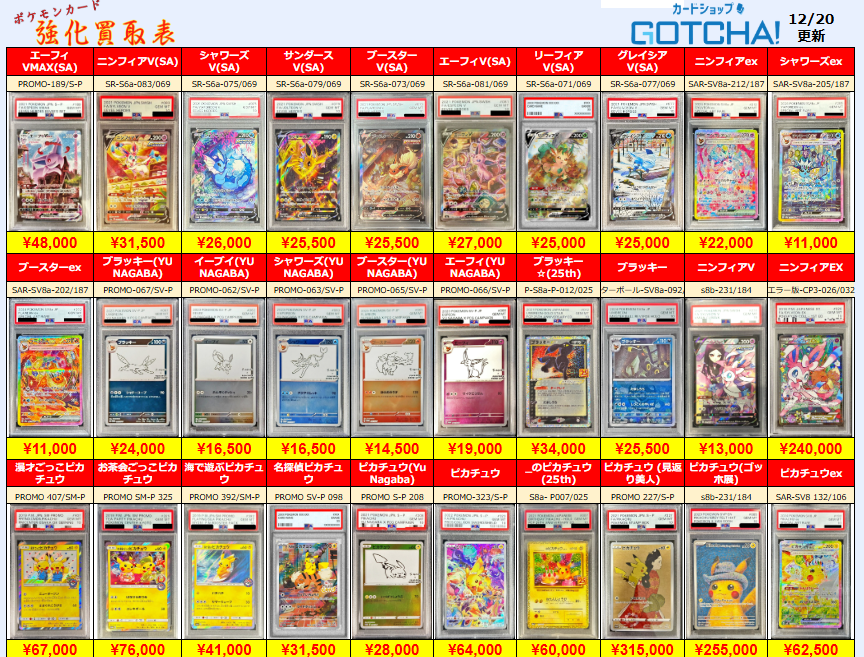 12/20更新 ⚡🔥【PSA強化買取表③】🔥⚡ 【PSA10】エーフィVMAX