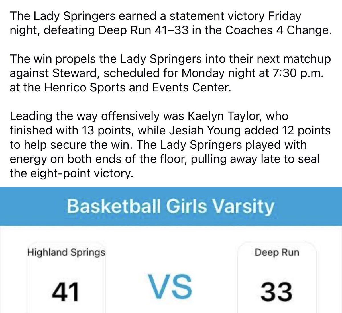 DSACoachHlee_4's tweet photo. @TheRVASportsNet @watchsportswire @804Varsity @CBS6SportsSean @804Coach4Change @SpringersSports @LadySpringers @hatfieldsports https://t.co/j28D5qk55e
