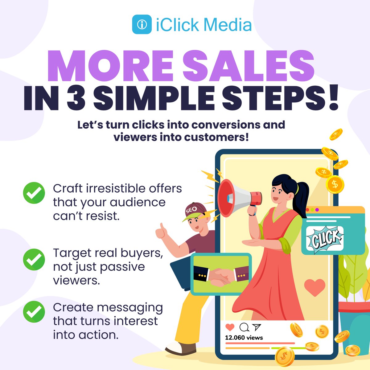 iClick_Media's tweet image. 💰 Sales don’t just happen—they’re the result of the right offer, reaching the right audience, with the right message. 🚀📝

#SellSmarter #MarketingThatConverts #SalesGrowth #RightAudienceRightMessage #BetterConversions #MoreRevenue #StrategicSelling #BusinessSuccess #iClickMedia