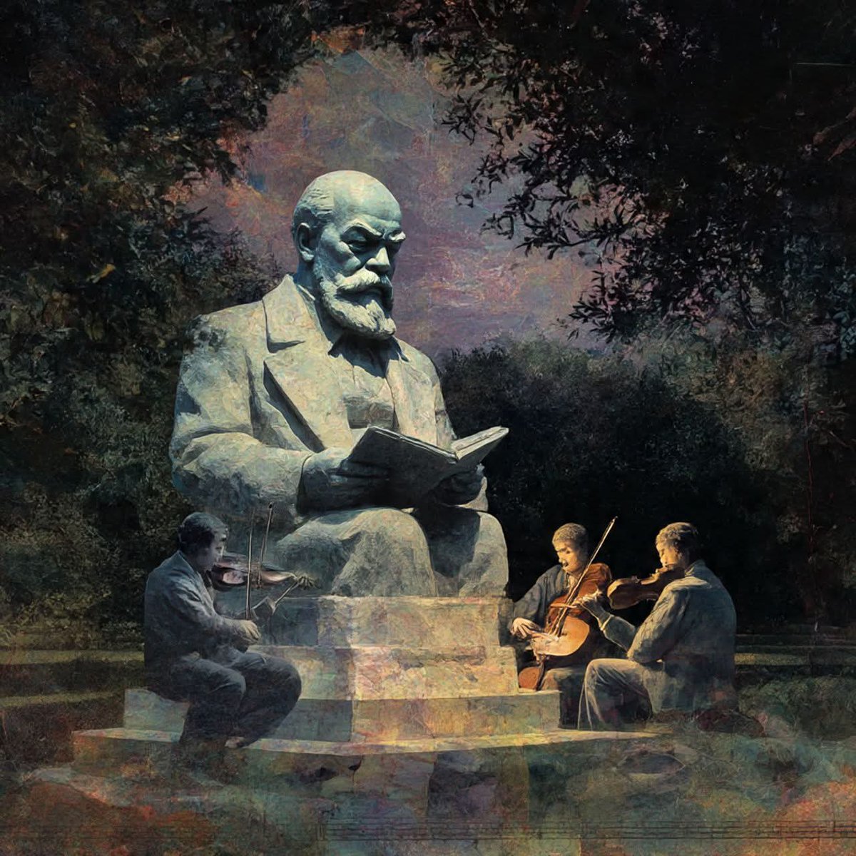 Sharaud's tweet photo. And while Lenin read a book on Marx
The quartet practiced in the park
And we sang dirges in the dark https://t.co/54TFPX5aFe