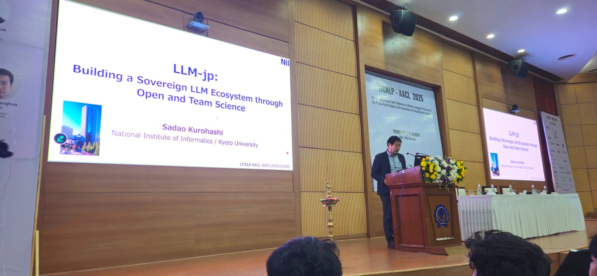 aaclmeeting's tweet photo. Professor Kurohashi giving his keynote talk on LLM-jp! https://t.co/Lt4ZufmES4