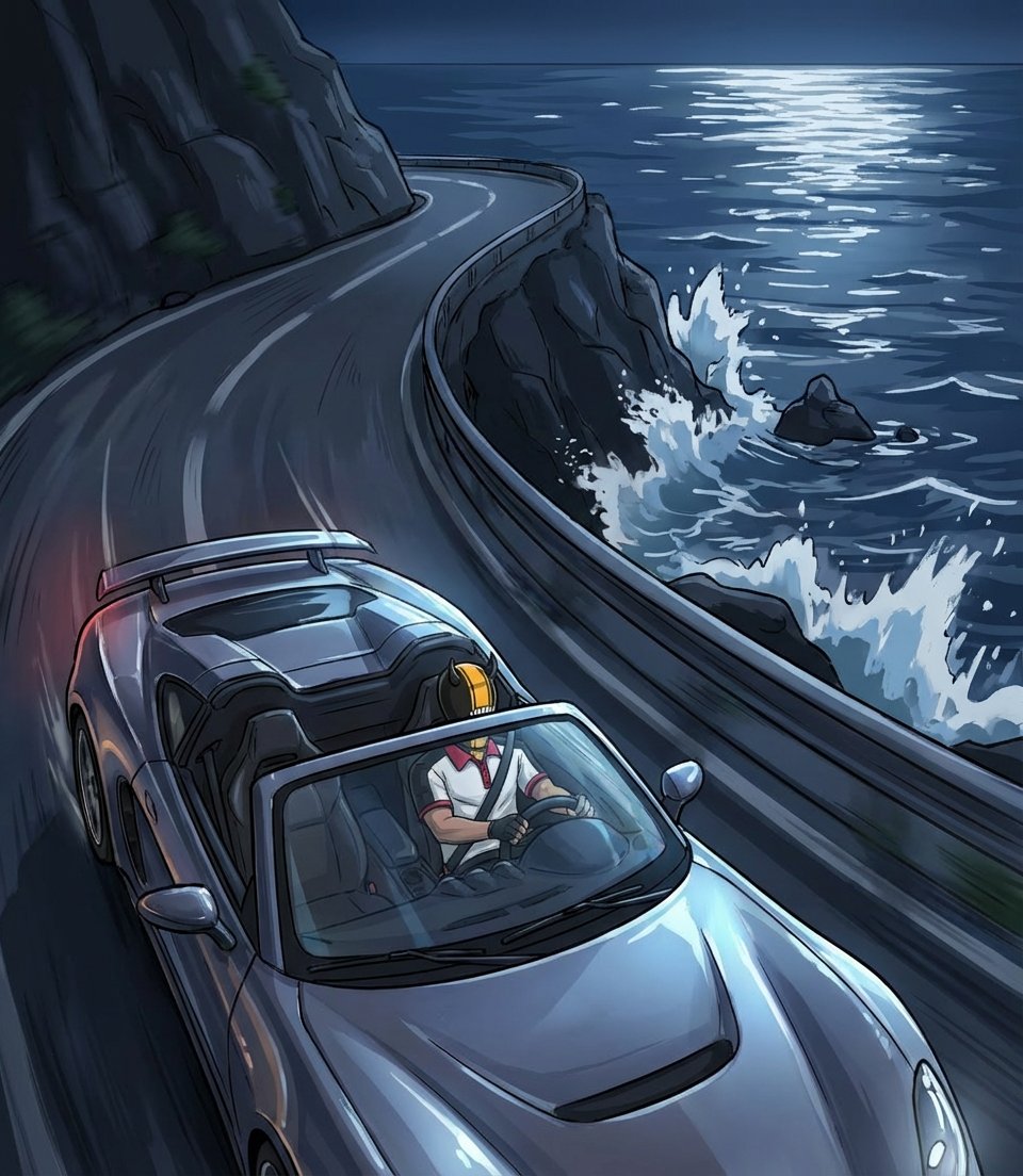 Just the road, the sea, and the engine breathing in rhythm with his thoughts. For the first time, speed wasn’t an escape; it was a quiet conversation with himself that he’d been postponing for years.
