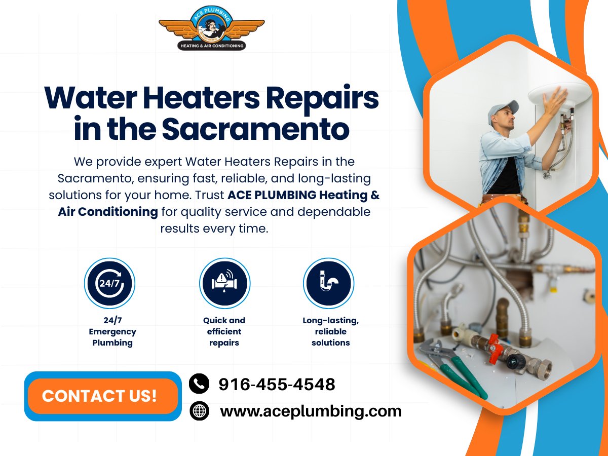 aceplumbingCA's tweet photo. Struggling with a faulty water heater? We’ve got you covered!

Get fast, reliable, and long-lasting Water Heater Repairs in Sacramento with ACE PLUMBING Heating &amp; Air Conditioning. 

📞 916-455-4548
 🌐https://t.co/m5YHN366W7 https://t.co/LDXrx601UY