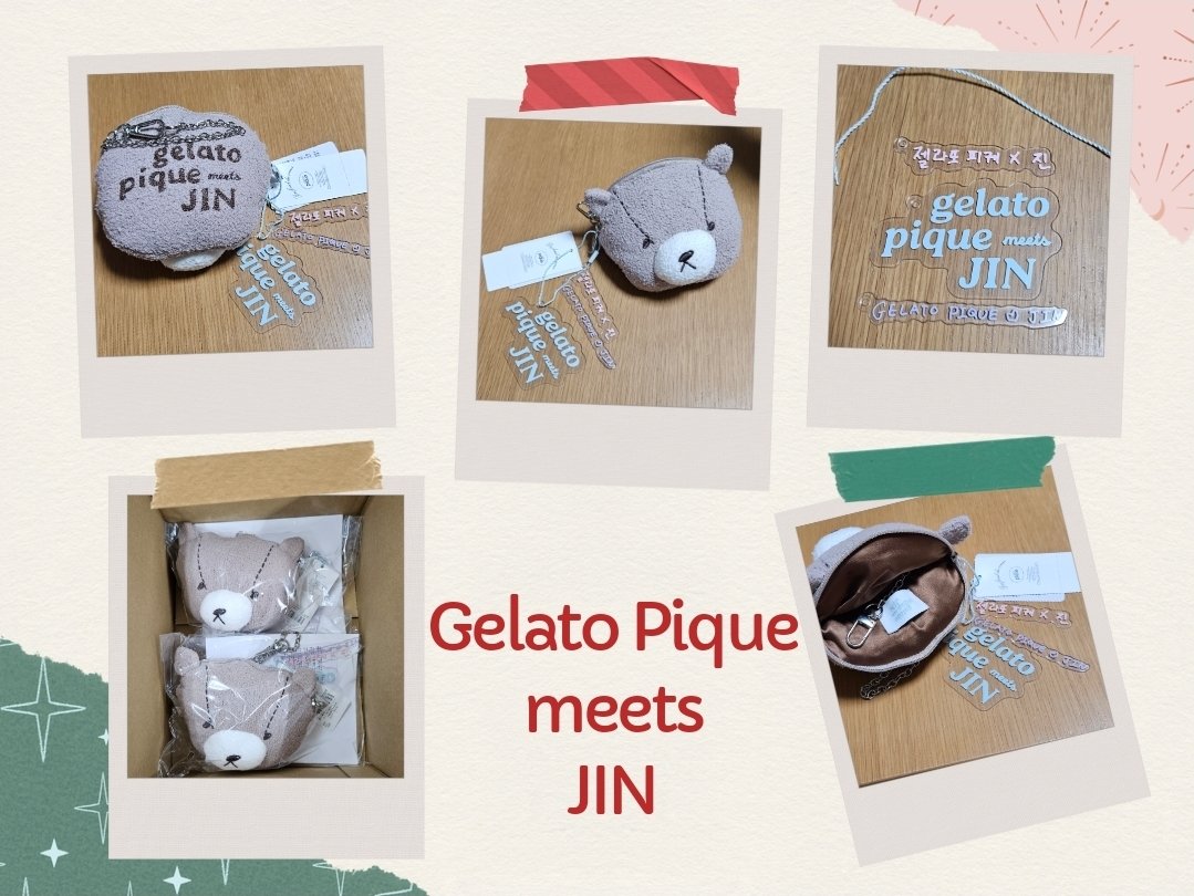 JIN ジェラートピケ BEAR PATTERN POUCH (MINT) BTS - GELATO PIQUE