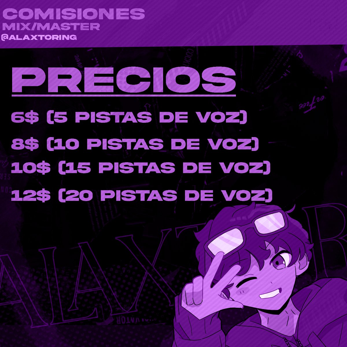 ¡COMISIONES DE INSTRUMENTALES, MIX &amp; MASTER ABIERTAS! 🎹🎶

Pueden encontrar los precios aquí como en mi página, tendrán mis portafolios, mis diferentes redes sociales, y las normativas que se tendrían en cuenta al momento de pedir una comisión 🔥🗿

Un ❤️y un RT🔃 ayudaría mucho
