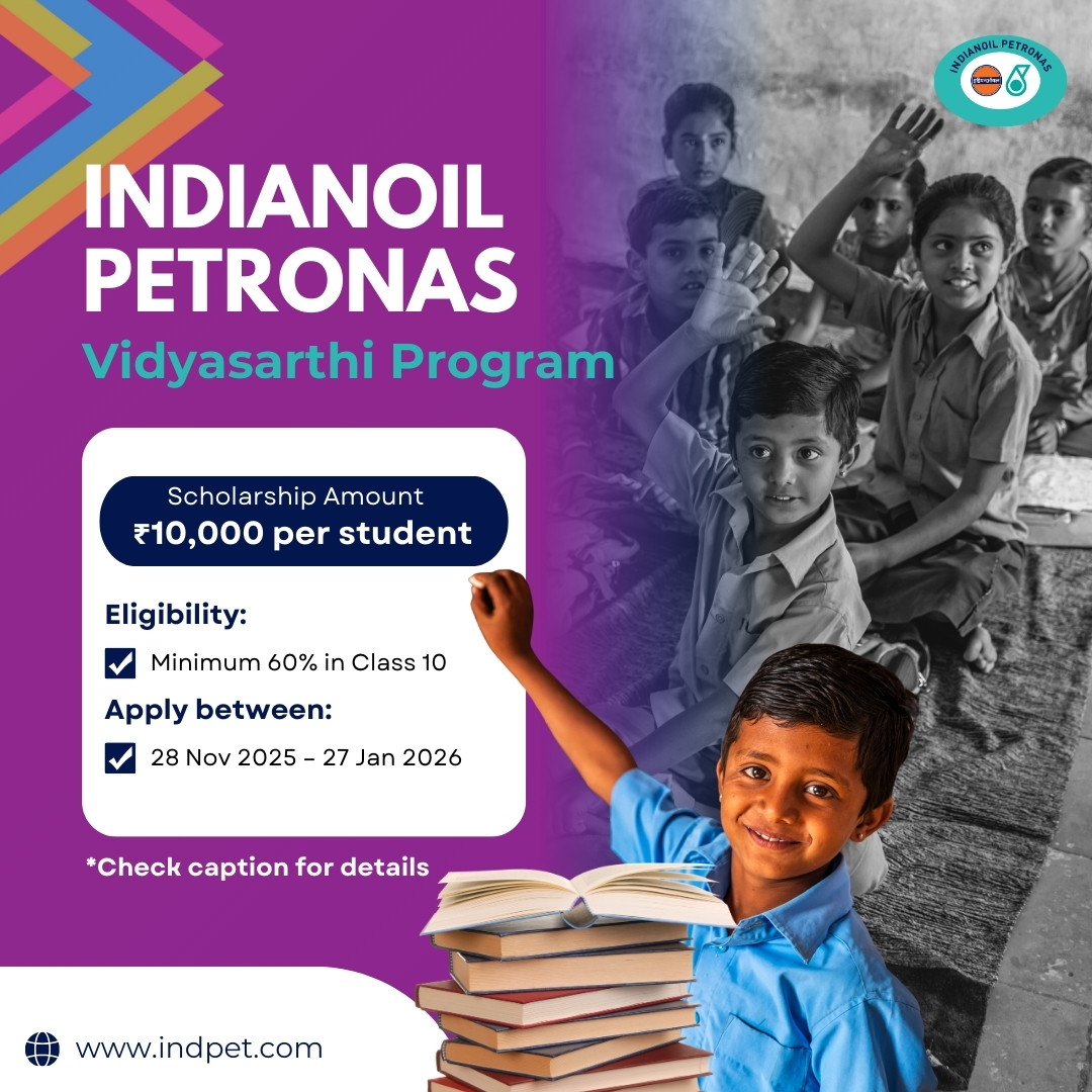 Education opens doors to opportunity.

🎓 Scholarship Amount: ₹10,000 per student
📘 Eligibility: Minimum 60% in Class 10
🗓 Application Period: 28 Nov 2025 – 27 Jan 2026