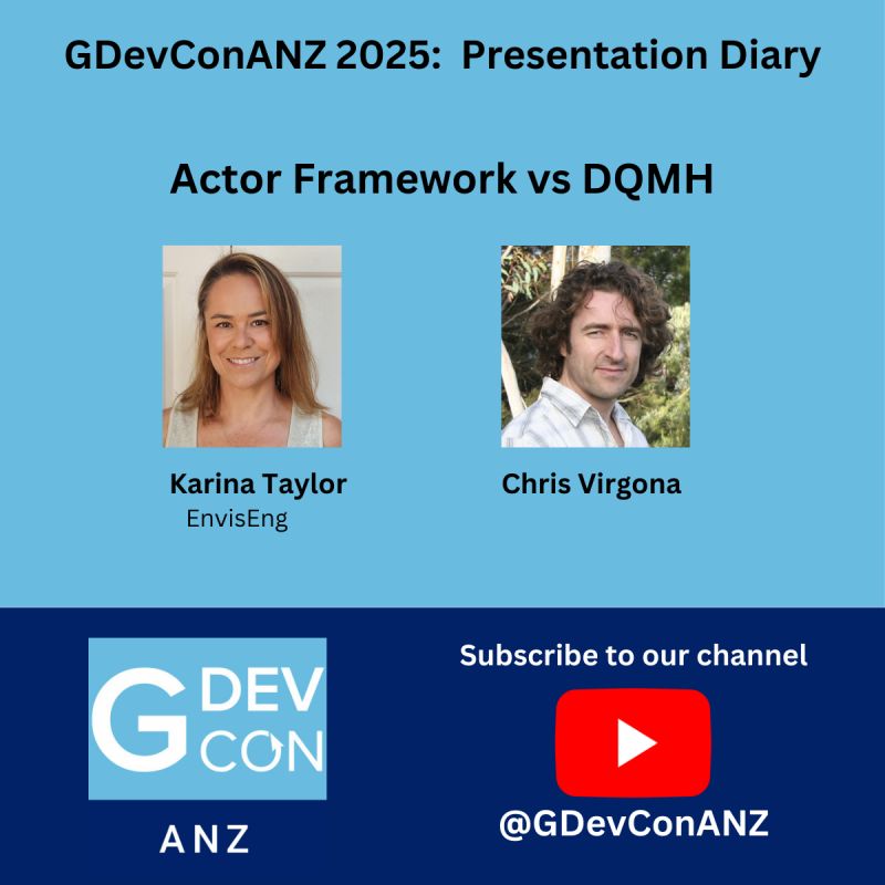 GDevConANZ's tweet photo. Latest release from the GDevConANZ 2025 presentation diary:

Karina Taylor &amp; Chris Virgona, Actor Framework vs. DQMH: https://t.co/eN3UG4uNjR

Subscribe to our YouTube channel: https://t.co/d4DP8c9WLn

Stay tuned - more to come. https://t.co/EX7PFI8Qy4