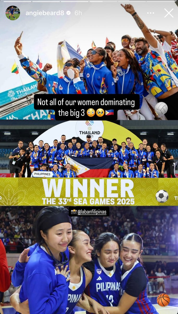 keifornal's tweet image. our team Filipinas defender Angie Beard posting about Filipino women dominating the Big 3 at #SEAGames2025 🥹💙

Beach Volleyball: 🥇
Football: 🥇
Basketball: 🥇

dedma daw muna sa indoor cause volleyball is still volleyball haha chz 

ABANTE BABAE!! 🙌🇵🇭