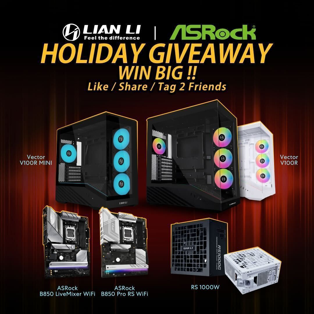 Lian Li × ASRock Holiday Giveaway 🎁
🌍 Open worldwide
⏰ Ends 1/2/2026 (PST)

How to enter:
👍 Like &amp; repost
👥 Tag 2 gaming buddies 
gleam.io/cTc7k/lian-li-…