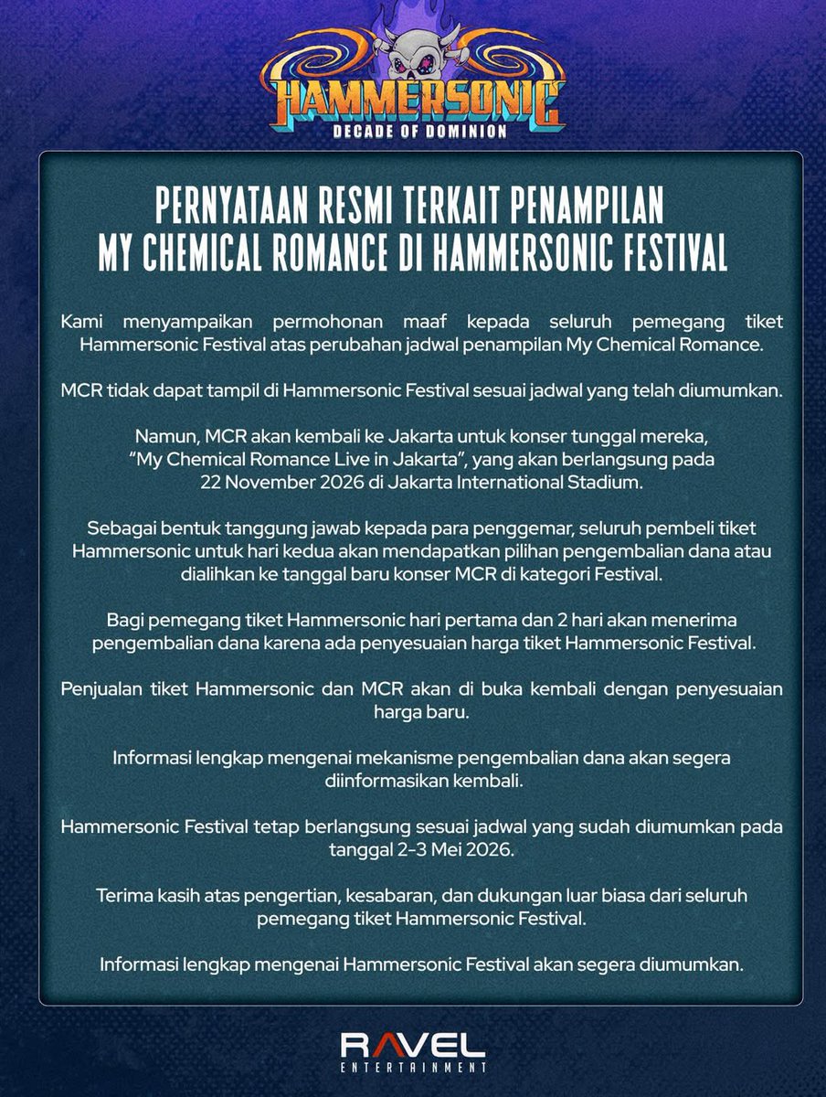 XtremeMerch's tweet image. Kira-kira band apa yang cocok gantiin MCR di Hammersonic Day 2?