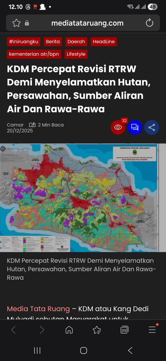 KDM Percepat Revisi RTRW Demi Menyelamatkan Hutan, Persawahan, Sumber Aliran Air Dan Rawa-Rawa mediatataruang.com/2025/12/20/kdm…

<a href="/DediMulyadi71/">Kang Dedi Mulyadi</a>