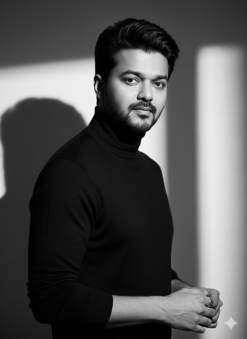 r4jjesh's tweet image. 1. Open Gemini / ChatGPT

2. Upload your image 

3. Prompt 

Boys : A high-resolution black and white portrait of a man wearing a sharp black turtleneck with minimal classic accessories, styled hair neatly swept back. He stands confidently in a minimal studio setting, positioned…