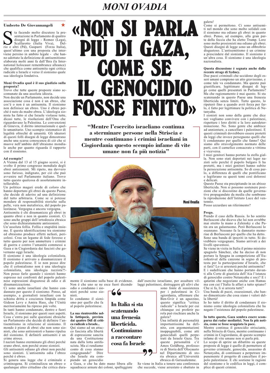 Gaza sparita dalle Tv, mentre il genocidio continua
Intervista a Moni Ovadia
Umberto De Giovannangeli, l’Unità