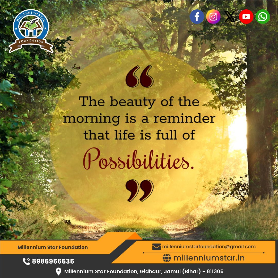 msf4india's tweet photo. Good Morning! 🌻
#goodmorning #love #instagood #goodvibes #instagram #morning #positive #motivation #positivequotes #motivational #inspiration #inspirational #millenniumstar #millenniumstarfoundation #nonprofit #socialwork #happy #sunrise #society #social #life #motivate #like https://t.co/FtBGI6oYs1