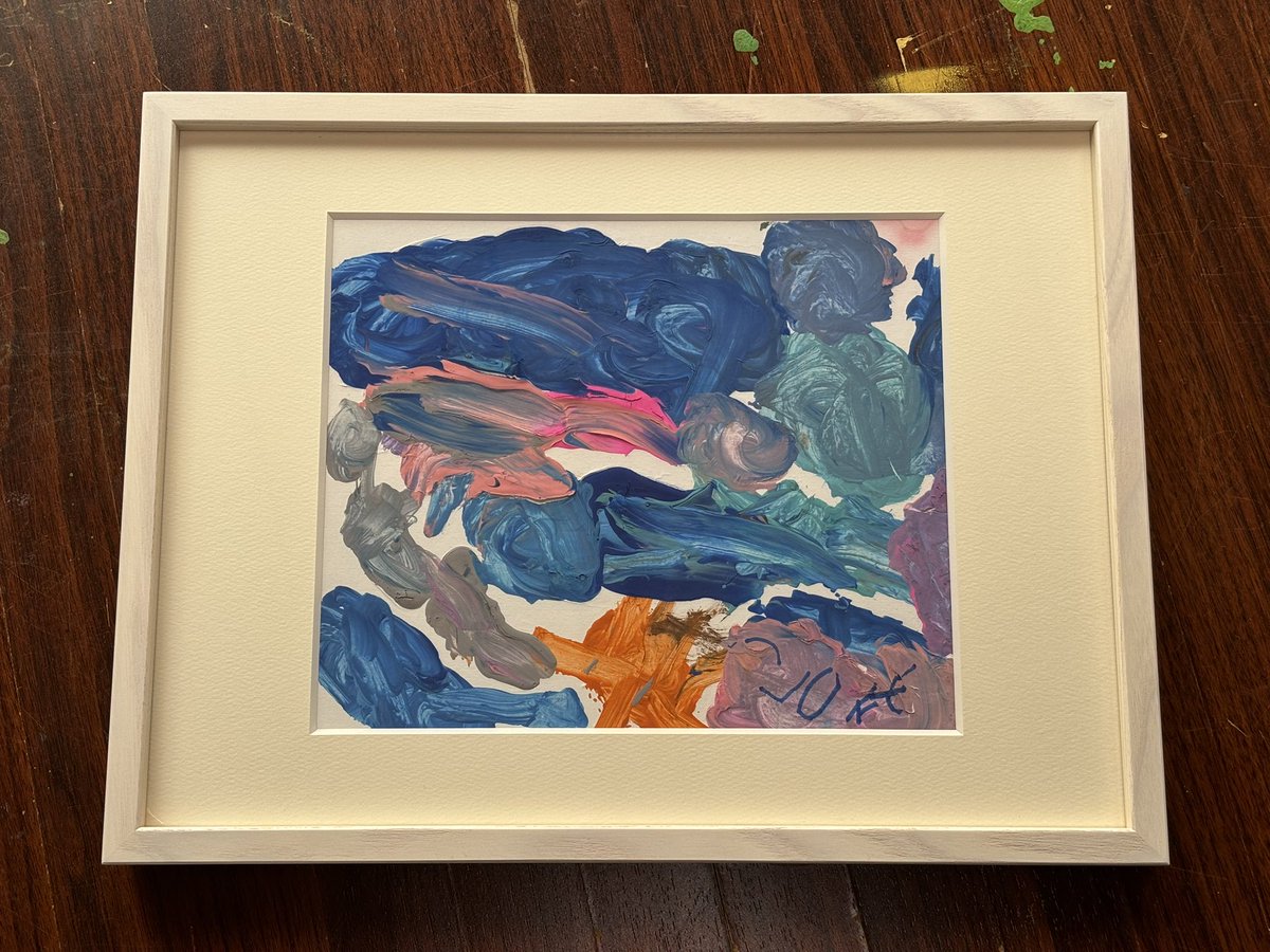 5歳のルーク君から貰った絵をちゃんと裏打ちして額装してみました イケ