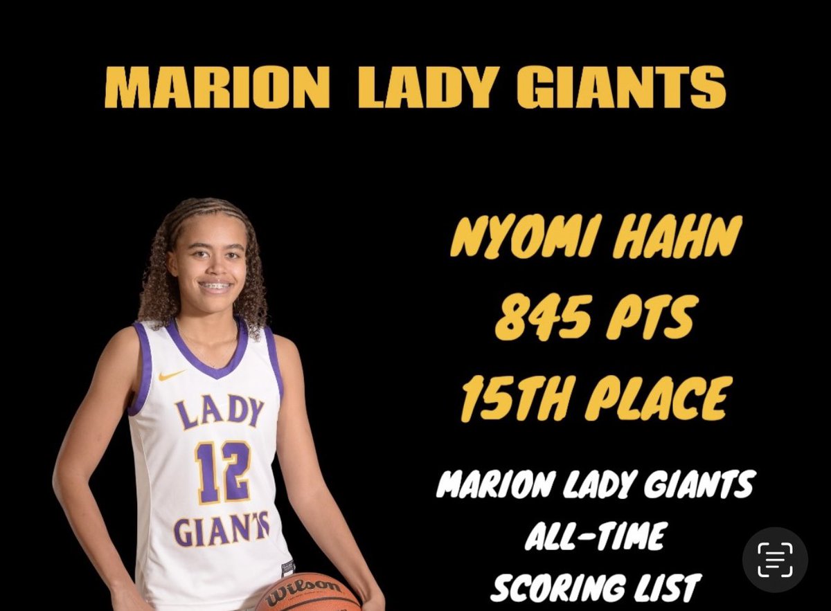 GregKeeton77's tweet photo. 🏀Sophomore Nyomi Hahn scored 25 points vs Kokomo on Friday evening and moved into 15th place on the Marion Lady Giants All-Time Scoring List.
Hahn is currently ranked in the top three in the state of Indiana in scoring at 29.5 ppg. #MarionGiants #basketball #GFND https://t.co/GiE0mAPdAW