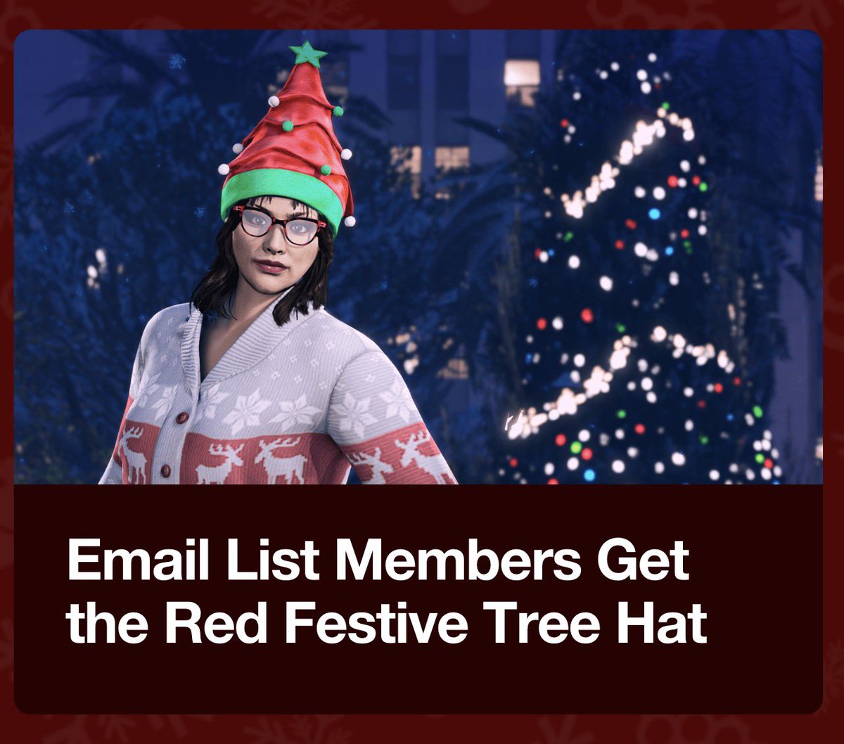 MutatedHead's tweet image. A GTA Online “Festive Tree Hat?!” 🤣 I’m gonna claim mine after I go festive shopping for festive presents, hang my festive wreath &amp;amp; festive stockings, put up my festive tree with festive lights &amp;amp; then sing festive carols. Merry Festive! #GTA #Festive #Christmas @RockstarGames