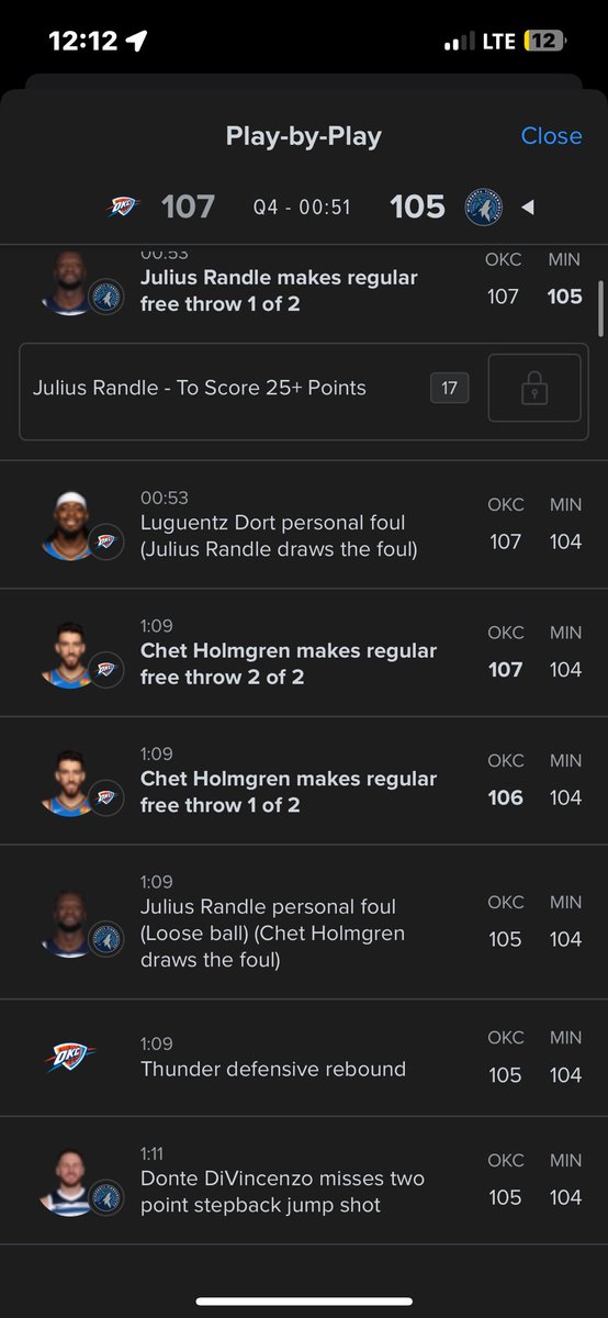CountOnDee's tweet image. I’m just saying ik I probably did lose but did Chet not get the 6th board when Julius Randle fouled him ??? If not why does the stat say “Thunder defensive rebound” and THEN a foul by Julius 😕 giving the impression the rebound was first @NBA @nbastats
