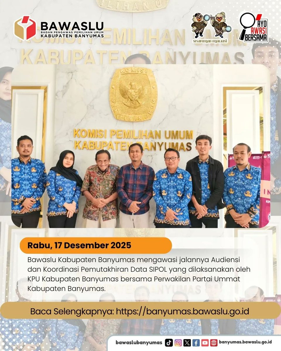 bawaslubanyumas's tweet image. #SahabatBawaslu Bawaslu Kabupaten Banyumas melakukan pengawasan terhadap pelaksanaan Audiensi dan Koordinasi Pemutakhiran Data SIPOL (Sistem Informasi Partai Politik) yang dilakukan KPU Kabupaten Banyumas bersama Perwakilan Partai Ummat, Rabu (17/12). 

#bawaslubanyumas 
#sipol