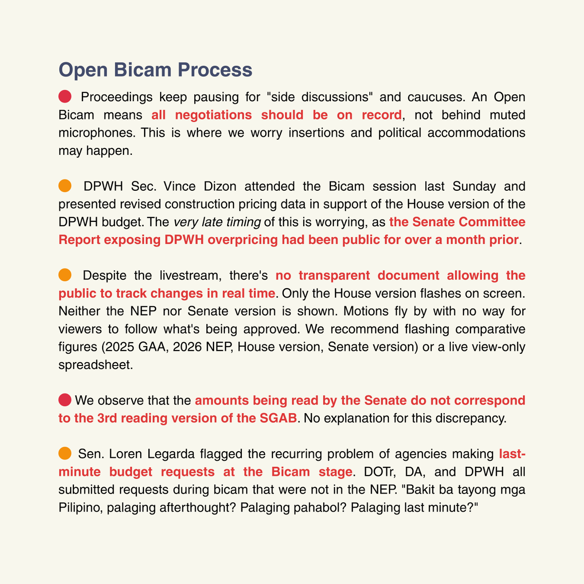 peoplesbudgetph's tweet photo. SUMMARY RECAP OF THE BUDGET BICAM
Data from https://t.co/Lkx9LQmzBG and People’s Budget Coalition
Days 1-5 Assessment ⚙︎ December 13-17, 2025

📷 Access the full Bicam Notes here: https://t.co/UrDhcrR2bu https://t.co/Mh0P07UxiX