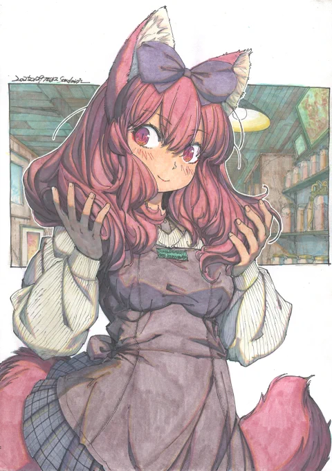 大きな絵を描いたり、つけペンを使い始めたりと、わりと変化が多かった。(2/2) #気まぐれ再掲 #水彩 #色紙 #原画 #狐娘 #アナログイラスト