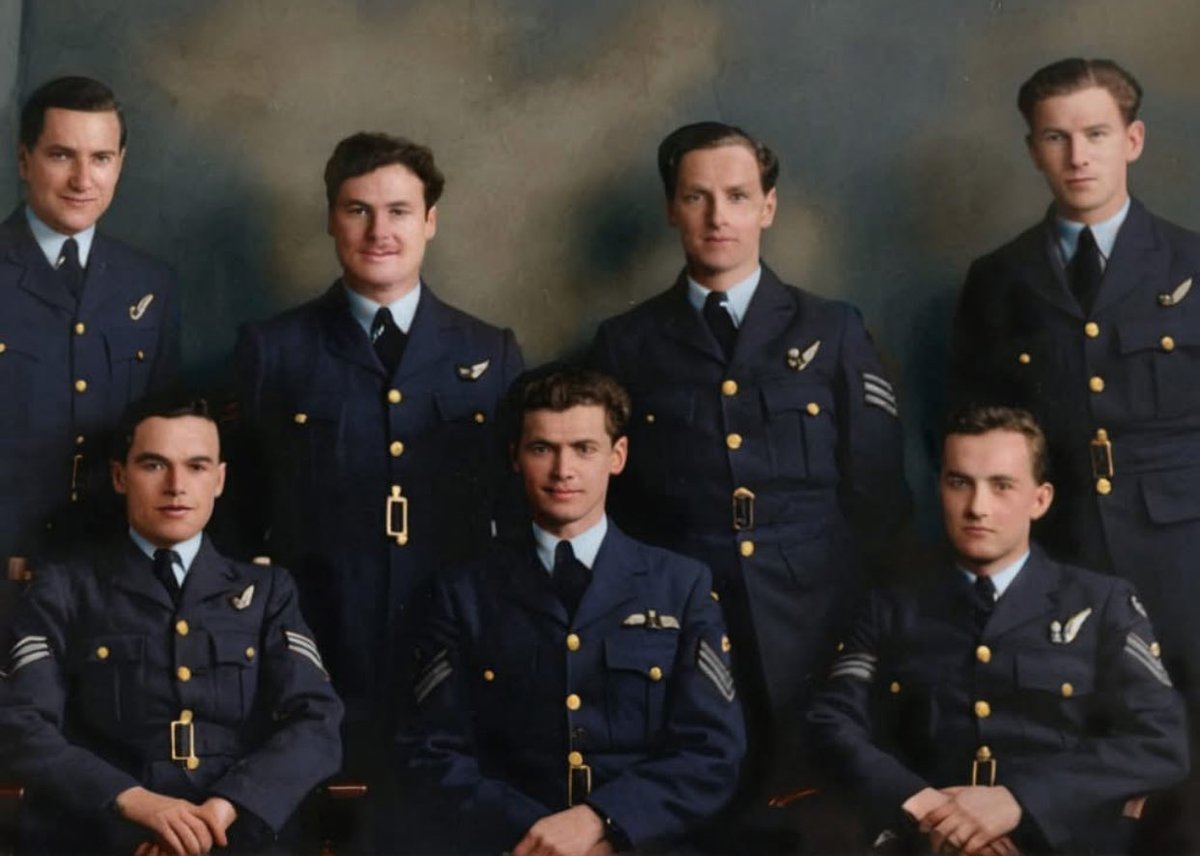 20 December 1943
Halifax MkV LK928 428sqn
Standing l-r:
 F/O Keith M Mosher (RCAF)  
Sgt John P Slater (RAFVR) 
Sgt George H Jessiman (RCAF)
Sgt Thomas S R Dagnall (RAFVR) 
Seated l-r:
Sgt George Kensall (RAFVR)
F/Sgt Joseph L Keighan (RCAF)
WO2 Elmer L Tycoles (RCAF)
