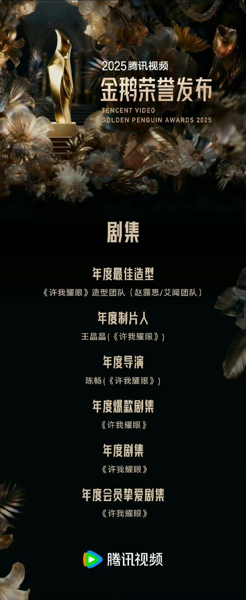 wonwoncity's tweet photo. Love's Ambition All Sweep on Tencent Video Golden Penguin Awards 2025 🏆🏆🏆🏆🏆🏆

Best Styling of the Year: Zhao Lusi Producer of the Year: Wang JingJing
Director of the Year: Chen Chang
Blockbuster Drama of the Year: Love's Ambition
Drama of The Year: Love's Ambition
VIP Members' Favourite Drama of the Year: Love's Ambition