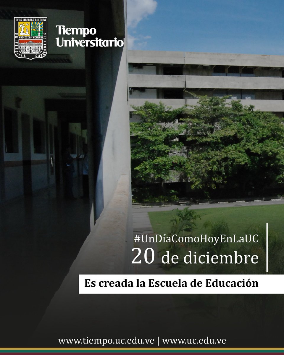 #UnDíaComoHoyEnLaUC de 1962, se crea la Escuela de Educación de la UC por resolución del CNU. Antes estuvo adscrita a la Facultad de Ciencias Económicas y Sociales e incluía una etapa de educación básica y otra de profesionalización. #UC