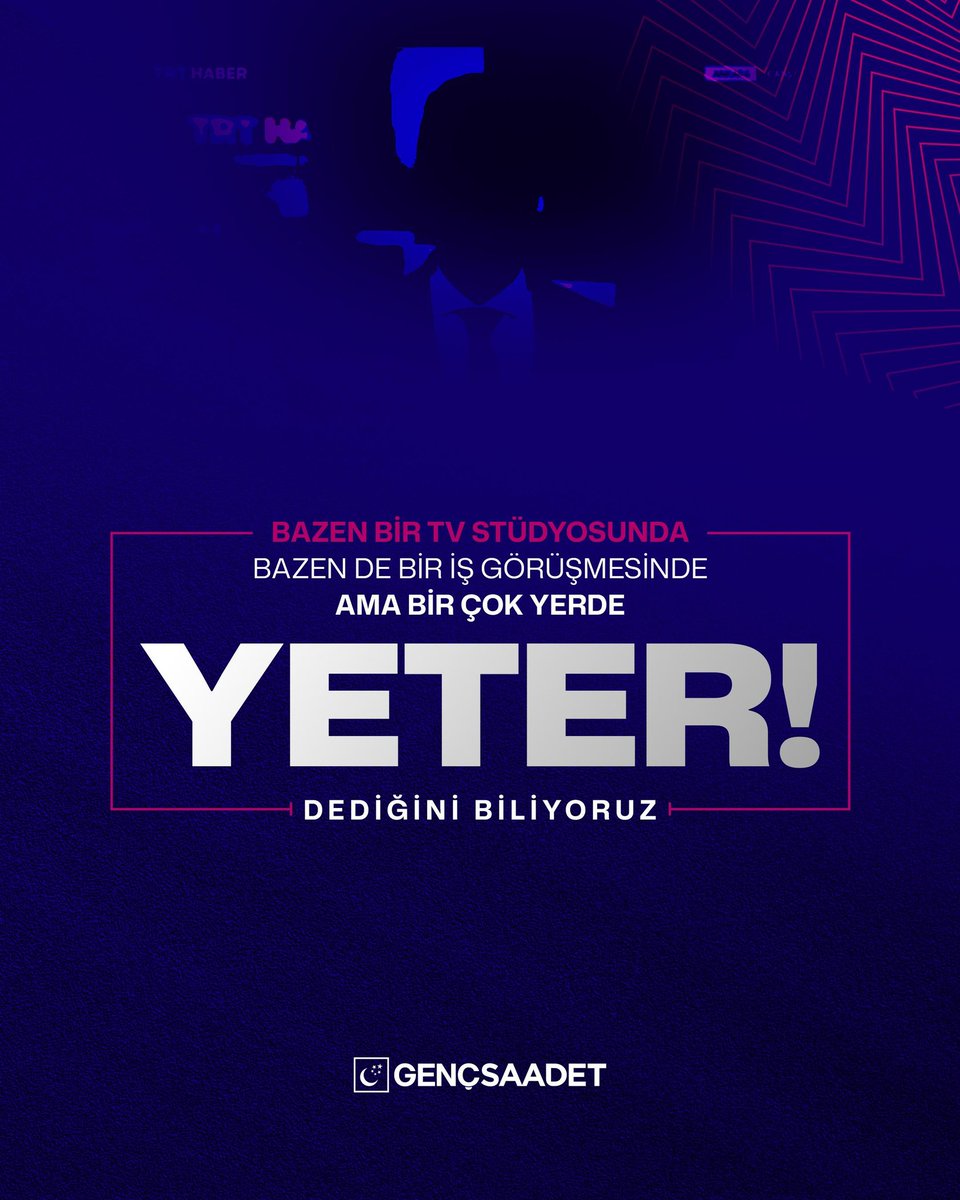 Bazen bir tv stüdyosunda,
Bazen de bir iş görüşmesinde, 
Ama bir çok yerde 
'Yeter' dediğini biliyoruz.
 
Evet, YETER!

Haksızlığa, liyakatsizliğe, nepotizme,

Gençliğimize yazık edenlere, 

Hayallerimizi yurt dışında kurduranlara,

YETER!