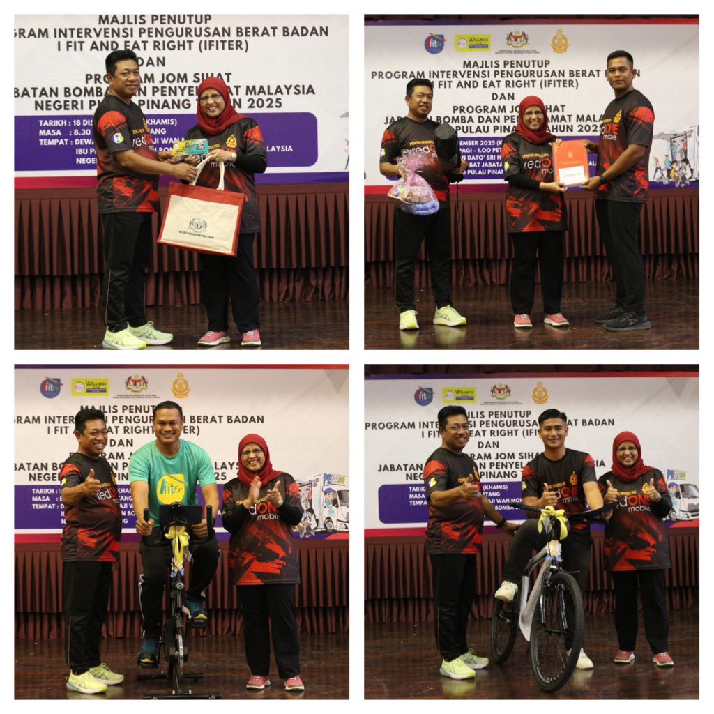 18 Dis | Majlis Penutup Program Intervensi Pengurusan Berat Badan (IFitEr) Jabatan Bomba &amp; Penyelamat Malaysia Negeri Pulau Pinang 2025. Seramai 43 anggota JBPM terlibat didalam program IFitER dan 90.7% anggota berjaya menurunkan berat badan. Tahniah dan Syabas!

#IFitEr2025