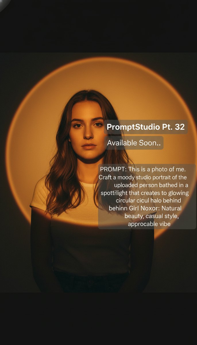 Prompt1Studio's tweet photo. Prompt: This is a photo of me. Craft a moody studio portrait of the uploaded person bathed in a golden-orange spotlight that creates a glowing circular halo behind...
#AIEditor,#EditorAI,#ArtificialIntelligenceEditing https://t.co/vv1x33a2Tv