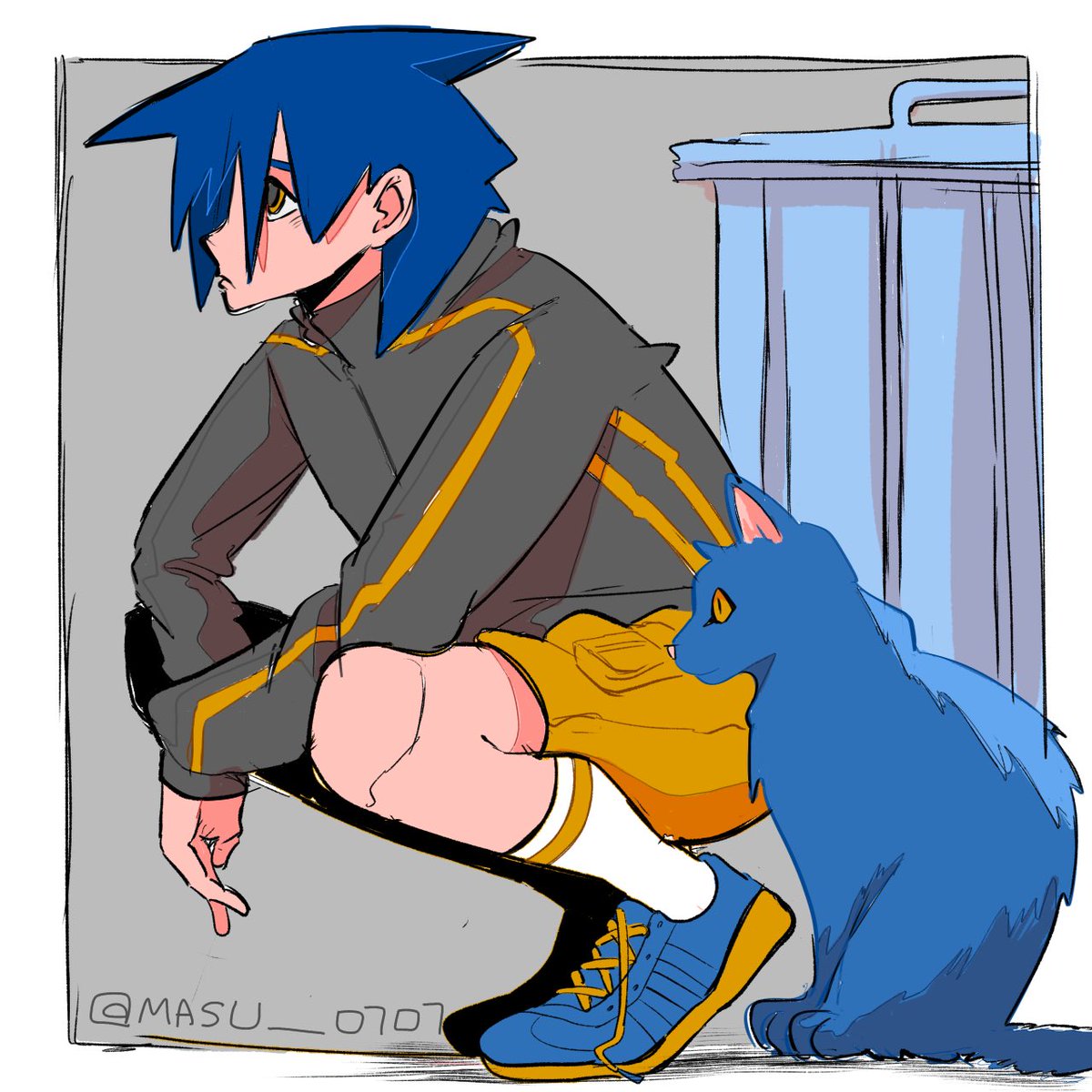 🟦🐈‍⬛#illustlation #イラスト