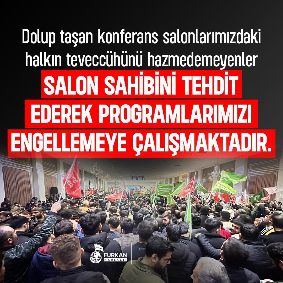 Dolup taşan konferanslarımızı hazmedemeyenler;
SALON SAHİBİNİ TEHDİT EDEREK PROGRAMLARIMIZI ENGELLİYOR! 

AÇIK TEHDİT! 
YOĞUN ABLUKA! 
SADE BAYAN KONFERANSI İÇİN!? 

SalonSahiplerine AçıkTehdit
#ÜmraniyeBelediyesi
#ÜmraniyeEmniyeti