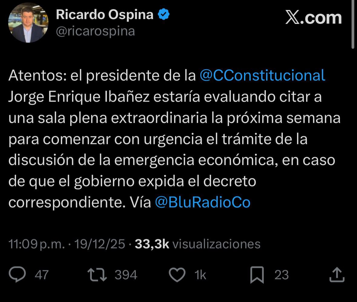 MariaFdaCabal's tweet photo. Colombia debe respaldar al magistrado Ibáñez en su defensa del orden constitucional.

La emergencia económica que propone Petro no busca aliviar la situación del país, sino exprimir aún más el bolsillo de los colombianos.

Antes de que esta medida cause estragos en la economía de los hogares, debe ser evaluada con rigor.

El camino no es subir impuestos, sino recortar el despilfarro, menos gasto en embajadas, ministerios, consulados y giras internacionales sin sentido.