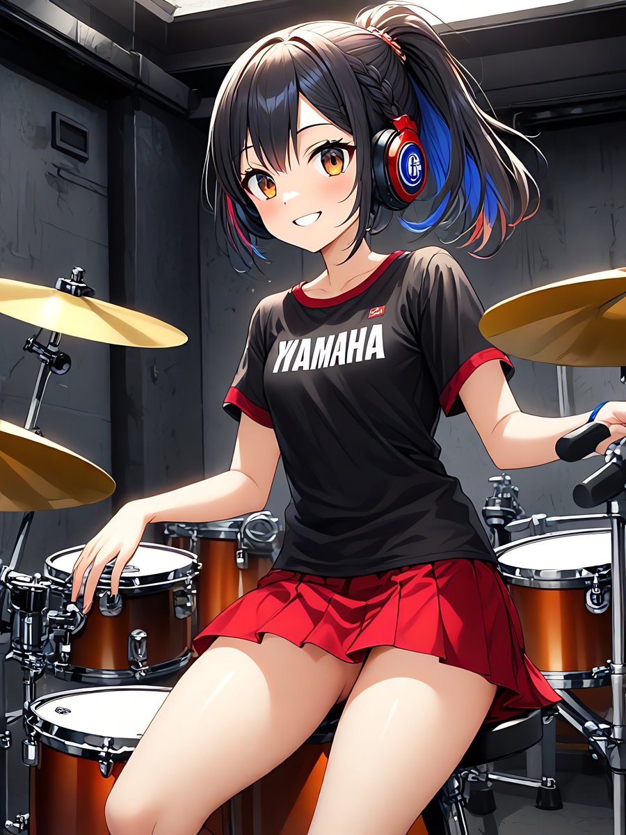 ガールズバンドのドラム担当！
中学3年生の花音！
#AIイラスト︎︎ #AIart #女子中学生 #ガールズバンド #ドラム #オリキャラ #花音