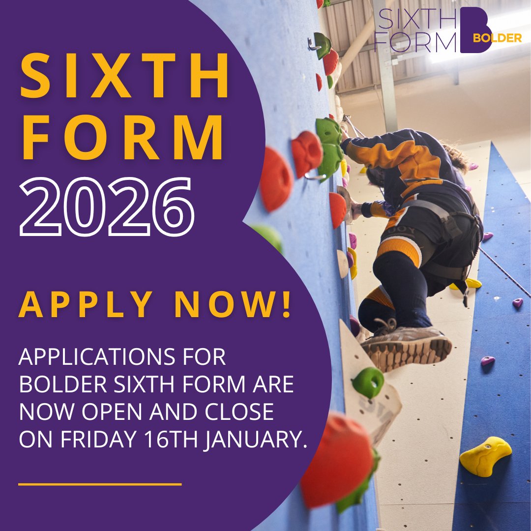 Your Sixth Form experience should go beyond the classroom.

At Bolder, students take part in leadership roles, public speaking masterclasses, Sky film projects, clubs and more.

Apply now to be part of it &mdash; deadline Friday 16th January.

Apply via:&nbsp; bolderacademy.co.uk Image