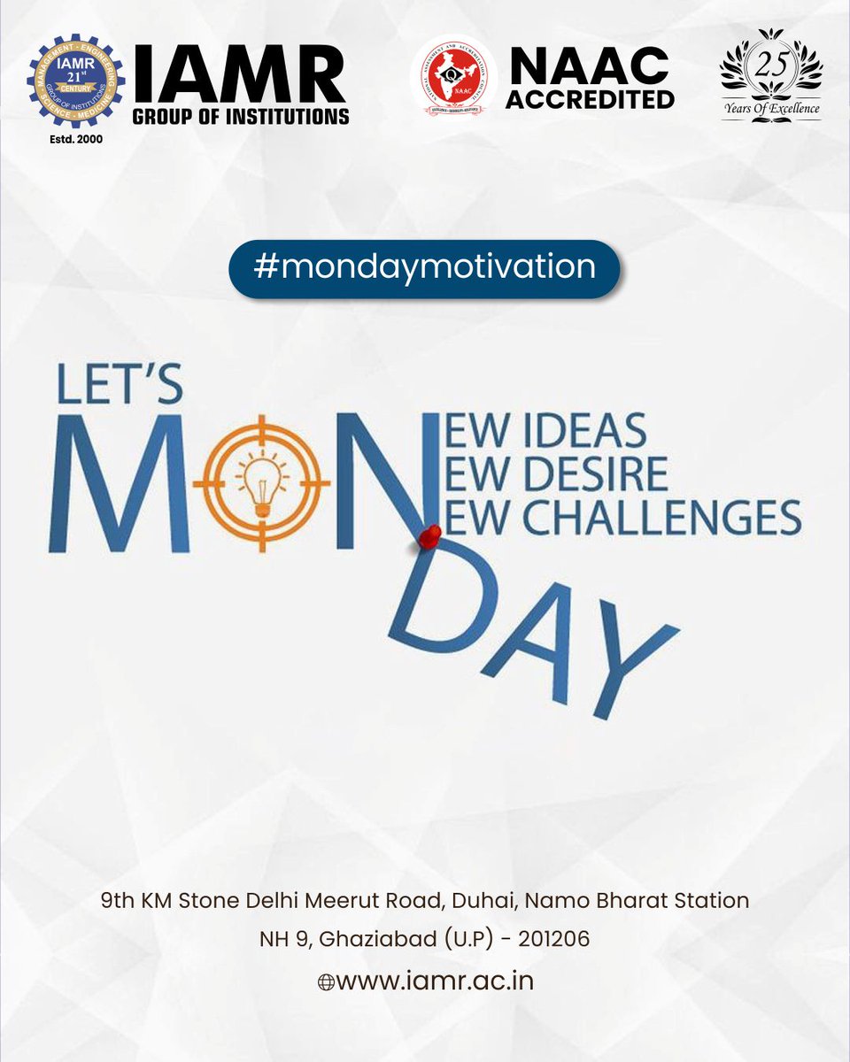 IAMR_Group's tweet image. ✨ New week. New mindset. New goals. ✨

Mondays are not a burden—they’re a fresh start! 💡

Let this Monday inspire new ideas, new desires, and new challenges as we move one step closer to excellence and success. 🚀

#IAMRGroup #LetsMoveOn #NewIdeas #NewChallenges #NewBeginning