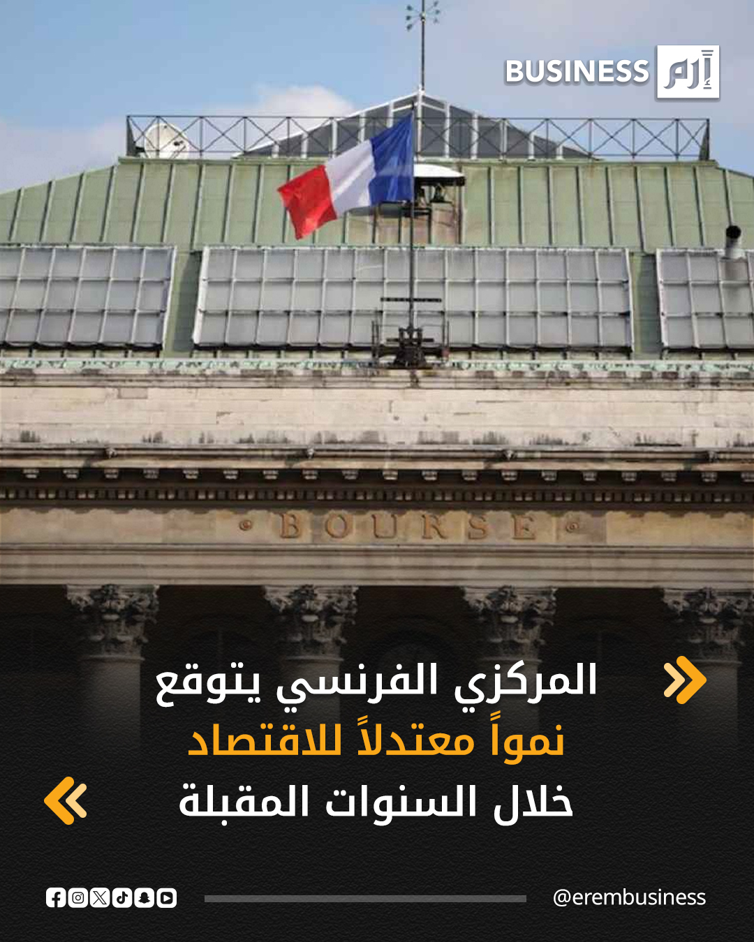 توقع البنك المركزي الفرنسي، يوم الجمعة، أن يحقق الاقتصاد الفرنسي نمواً متواضعاً لكنه مستمر في السنوات المقبلة، مدفوعاً بانتعاش الإنفاق الأسري و الاستثمار التجاري، شريطة أن تتضح الأجواء السياسية وتزول حالة عدم اليقين. أشار البنك إلى أن ثاني أكبر اقتصاد في منطقة اليورو من المتوقع أن ينمو بنسبة 0.9% في 2025، بعد أن سجل النصف الثاني من العام أداءً أفضل من المتوقع مدعوماً بصادرات الطيران واستثمارات الشركات، وهو تعديل صعودي مقارنة بتقديره السابق البالغ 0.7% في سبتمبر 